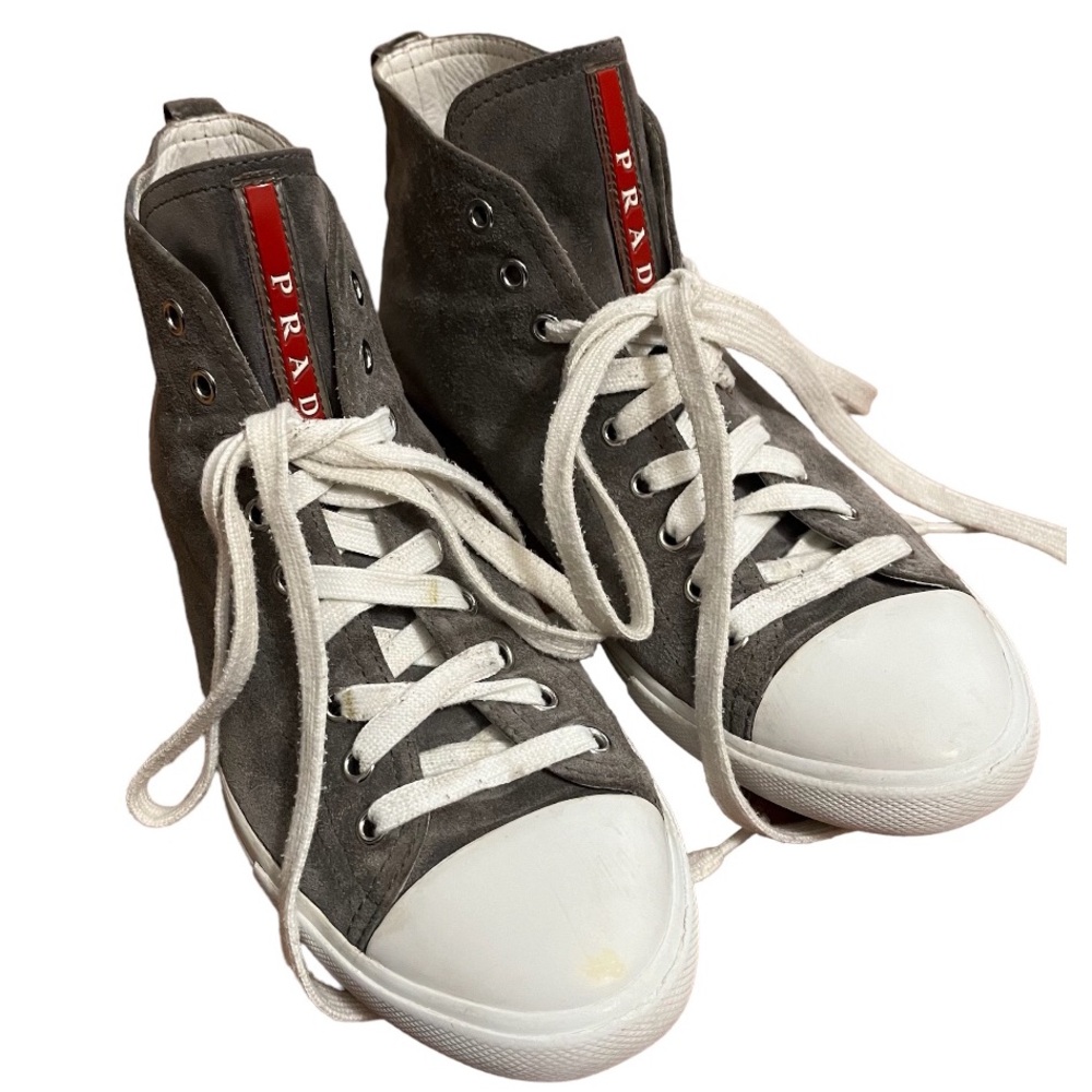 Prada suede lace up high top sneakers size 39